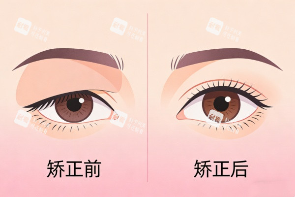 上睑下垂矫正前后对比展示图