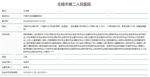 无锡市第二人民医院资质 无锡市第二人民医院资质