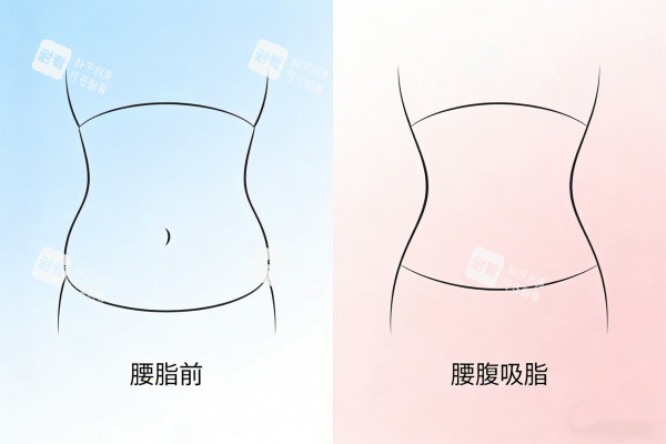 腰腹部做吸脂前后对比展示图 腰腹部做吸脂前后对比展示图