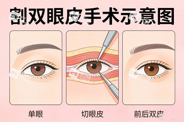 割双眼皮手术示意图展示 割双眼皮手术示意图展示